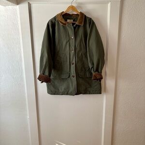 L.L. Bean Dark Green Jacket with Brown Corduroy Trim on sleeves and pockets